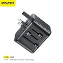 Awei Ład. siec. 2xUSB+3xUSB-C C-39 35W adapter 4w1 US/AU/EU/UK czarny/black Univesal Travel GaN Charger