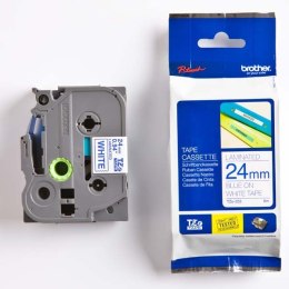 Brother oryginalny taśma do drukarek etykiet, Brother, TZE-253, niebieski druk/biały podkład, laminowane, 8m, 24mm
