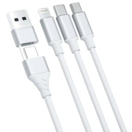 3MK Hyper Cable 3w1 USB-A/USB-C - USB-C/Micro/Lightning 1.5m Biały/White Kabel