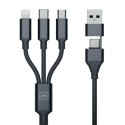 3MK Hyper Cable 3w1 USB-A/USB-C - USB-C/Micro/Lightning 1.5m Czarny/Black Kabel