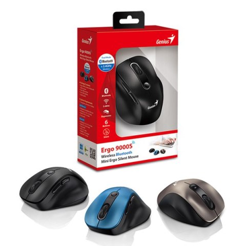 Myš bezdrátová, Genius Ergo 9000S, černo-modrá, optická, 2400DPI
