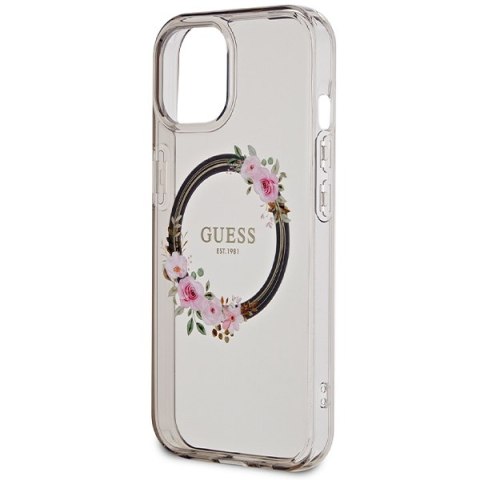 Guess GUHMP15SHFWFCK iPhone 15 / 14 / 13 6.1" czarny/black hardcase IML Flowers Wreatch MagSafe