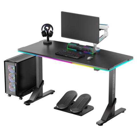 ULTRADESK Biurko dla gracza IRON, 132,5x60,5 cm, 71-81 cm, elektycznie regulowany, podświetlenie RGB