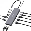 USB (3.2) hub 13-port, 32153, szary, długość przewodu 20 cm, Verbatim, 2x USB C, 6x USB A, 2x HDMI