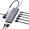 USB (3.2) hub 14-port, 32154, szary, długość przewodu 15cm, Verbatim, 2x USB C, 5x USB A, 2x HDMI, czytnik SD/micro SD