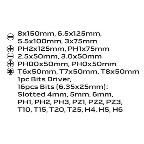 Zestaw śrubokrętów04-209, bity 30 szt, NEO TOOLS