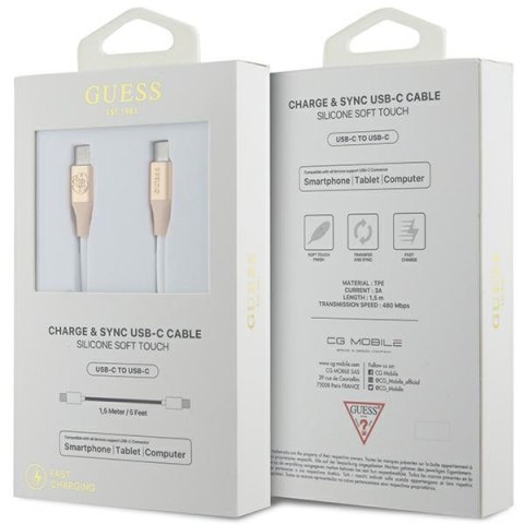 Guess GUCCLALRGDD kabel USB-C - USB-C 1.5m Fast Charging złoty/light gold Ebossed Logo