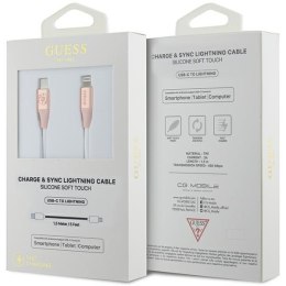 Guess GUCLLALRGDP kabel USB-C - Lightning 1.5m Fast Charging różowy/pink Ebossed Logo
