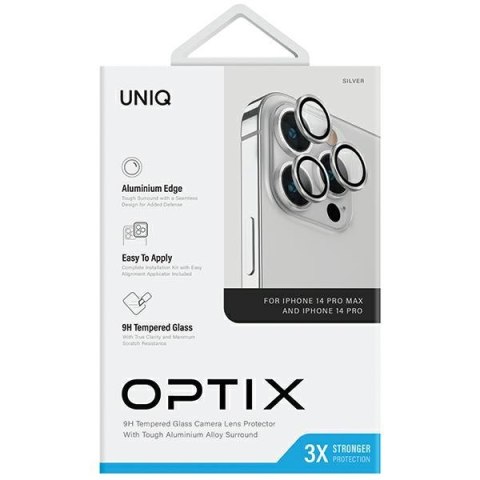 UNIQ Optix Aluminium Camera Lens Protector iPhone 14 Pro 6.1" / 14 Pro Max 6.7" sterling silver szkło na obiektyw aparatu z apli