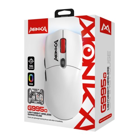 Mysz bezprzewodowa, Marvo MONKA G995W, biała, optyczna, 26000DPI