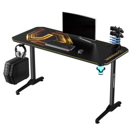 ULTRADESK Biurko dla gracza FRAG - GOLD V3, 140x60 cm, 76 cm, z podkładką pod mysz, uchwyt na słuchawki i napój