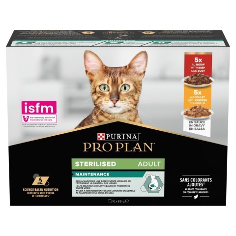 PURINA Pro Plan Sterilised Wołowina i kurczak w sosie Multipack - mokra karma dla kota - 10x85 g