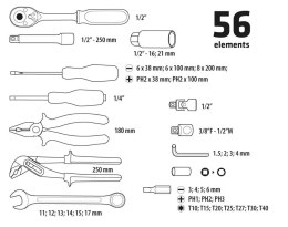 Zestaw narzędzi Topex 56 sztuk