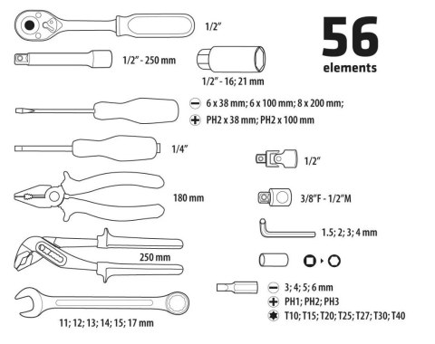 Zestaw narzędzi Topex 56 sztuk