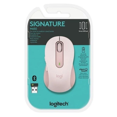 Mysz bezprzewodowa, Logitech M650, różowa, optyczna, 2000DPI