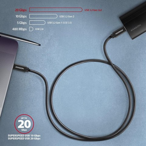 Kabel USB-C 3.2 Gen 2 PD 100W, 5A, 2m czarny Axagon