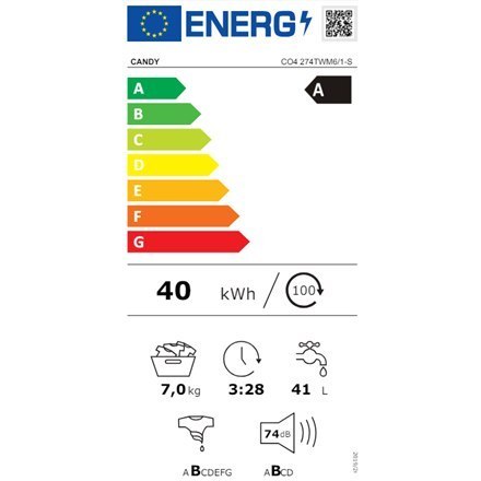 Candy | Pralka | CO4 274TWM6/1-S | Klasa efektywności energetycznej A | Ładowana od frontu | Pojemność prania 7 kg | 1200 obr/mi Candy | Pralka | CO4 274TWM6/1-S | Klasa efektywności energetycznej A | Ładowana od frontu | Pojemność prania 7 kg | 1200 obr/mi
