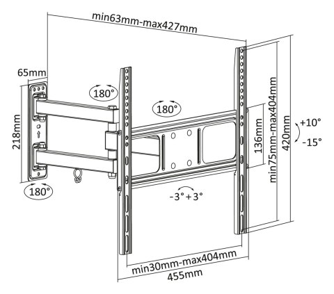 Uchwyt do ściany 32-55 cali czarny LPA52-443 (regulacja w pionie i w poziomie)