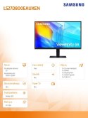 Monitor 27 cali ViewFinity S80D IPS 3840x2160 UHD 16:9 1xHDMI 1xDP 3xUSB 3.0 5ms PinP/PbyP 60Hz HAS+PIVOT płaski 3YOn-Site