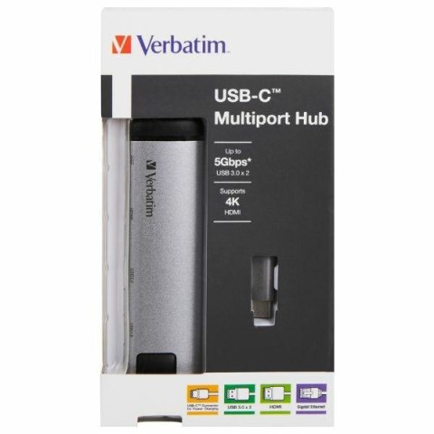 Verbatim Adapter Hub USB-C - USB-C/ 2xUSB-A 3.0/HDMI/Eternet aluminium/aluminum 49141