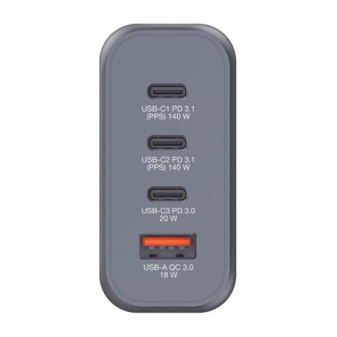 Verbatim Ładowarka sieciowa GaN 140W 3xUSB-C/USB-A + Adapter EU/UK/US GNC-140 32203