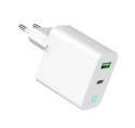 Ładowarka USB-A USB-C LED 20W PD QC3.0 biała