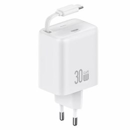 USAMS Ład. siec. 1xUSB-C ze zwijanym kablem USB-C Retractable PD+QC 30W Gan Fast Charging biały/white YC Series CC241TC02 (US-CC