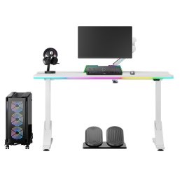 ULTRADESK Biurko dla gracza IRON WHITE, 132,5x60,5 cm, 71-81 cm, mechaniczna regulacja wysokości