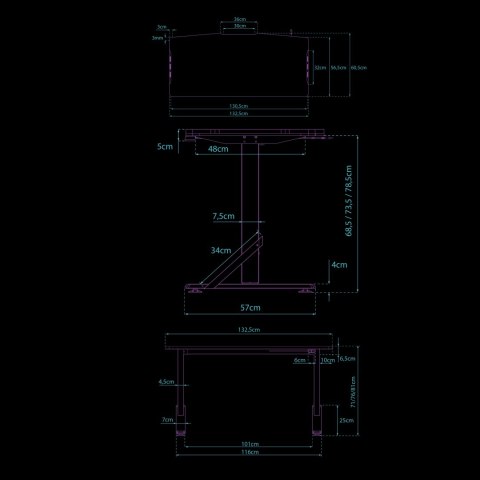 ULTRADESK Biurko dla gracza IRON WHITE, 132,5x60,5 cm, 71-81 cm, mechaniczna regulacja wysokości