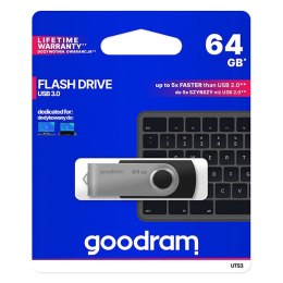 Goodram USB Pendrive, USB 3.0 (3.2 Gen 1), 64GB, UTS3, czarny, UTS3-0640K0R11, USB A, z obrotową osłoną
