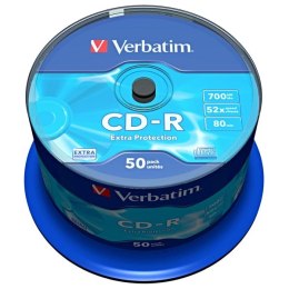 Verbatim CD-R, 43351, DataLife, 50-pack, 700MB, Extra Protection, 52x, 80min., 12cm, bez możliwości nadruku, cake box, Standard,