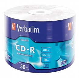 Verbatim CD-R, 43787, DataLife, 50-pack, 700MB, Extra Protection, 52x, 80min., 12cm, bez możliwości nadruku, wrap, Standard, do 