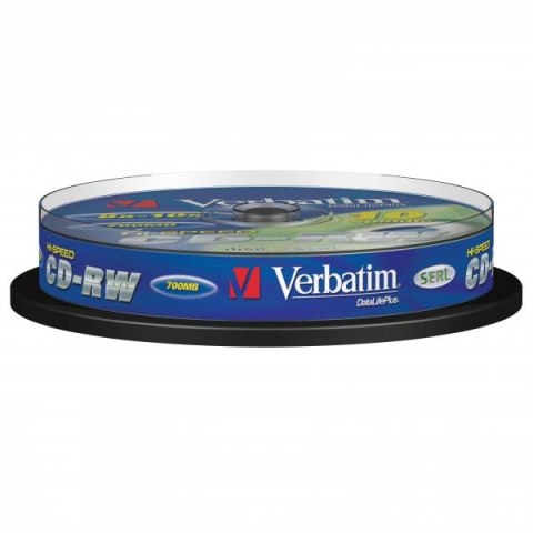 Verbatim CD-RW, 43480, DataLife PLUS, 10-pack, 700MB, Advanced Serl, 8-12x, 80min., 12cm, Scratch Resistant, bez możliwości nadr