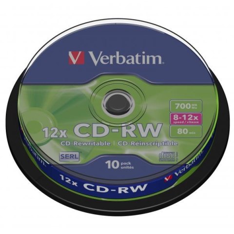 Verbatim CD-RW, 43480, DataLife PLUS, 10-pack, 700MB, Advanced Serl, 8-12x, 80min., 12cm, Scratch Resistant, bez możliwości nadr Verbatim CD-RW, 43480, DataLife PLUS, 10-pack, 700MB, Advanced Serl, 8-12x, 80min., 12cm, Scratch Resistant, bez możliwości nadr
