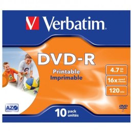 Verbatim DVD-R, 43521, DataLife PLUS, 10-pack, 4.7GB, 16x, 12cm, General, Advanced Azo+, jewel box, Wide Printable, do archiwiza