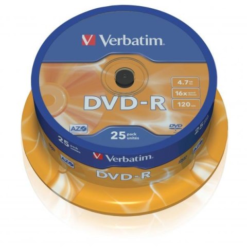 Verbatim DVD-R, 43522, DataLife PLUS, 25-pack, 4.7GB, 16x, 12cm, General, Advanced Azo+, cake box, Scratch Resistant, bez możliw