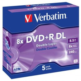 Verbatim DVD+R, 43541, DataLife PLUS, 5-pack, 8.5GB, 8x, 12cm, General, Double Layer, jewel box, Scratch Resistant, bez możliwoś