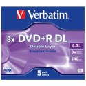 Verbatim DVD+R, 43541, DataLife PLUS, 5-pack, 8.5GB, 8x, 12cm, General, Double Layer, jewel box, Scratch Resistant, bez możliwoś