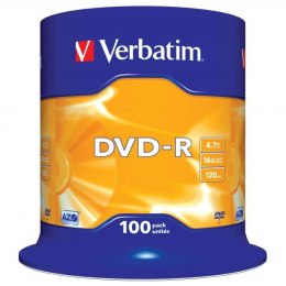 Verbatim DVD-R, 43549, DataLife PLUS, 100-pack, 4.7GB, 16x, 12cm, General, Advanced Azo+, cake box, Scratch Resistant, bez możli
