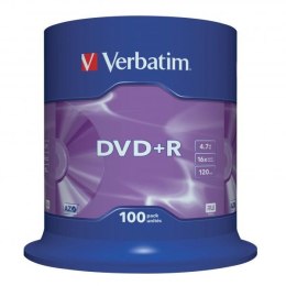 Verbatim DVD+R, 43551, DataLife PLUS, 100-pack, 4.7GB, 16x, 12cm, General, Advanced Azo+, cake box, Scratch Resistant, bez możli