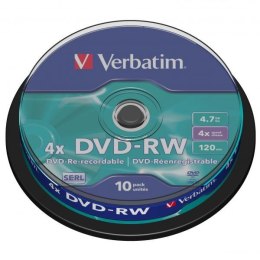 Verbatim DVD-RW, 43552, DataLife PLUS, 10-pack, 4.7GB, 4x, 12cm, General, Serl, cake box, Scratch Resistant, bez możliwości nadr