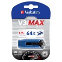 Verbatim USB flash disk, USB 3.0 (3.2 Gen 1), 64GB, V3 MAX, Store N Go, niebieski, 49807, USB A, z wysuwanym złączem