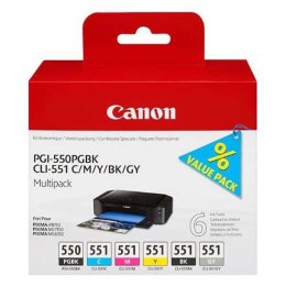 Canon oryginalny ink / tusz PGI-550/CLI-551PGBK/C/M/Y/BK/GY Multipack, black/color, 6496B005, Canon PIXMA iP8750, MG7150, MG6350