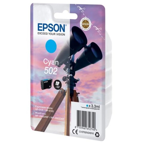 Epson oryginalny ink / tusz C13T02V24010, 502, T02V240, cyan, 165s, 3.3ml, Epson XP-5100, XP-5105, WF-2880dwf, WF2865dwf