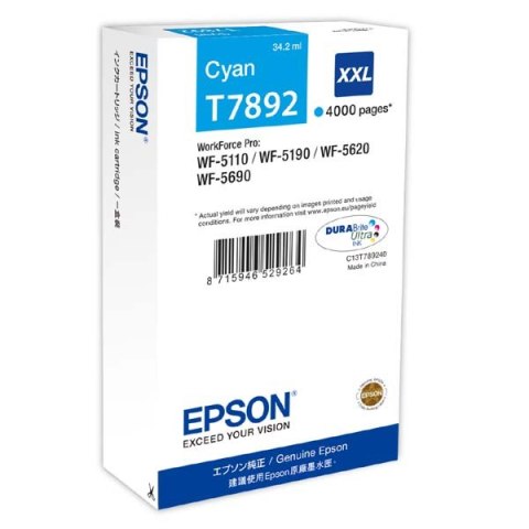 Epson oryginalny ink / tusz C13T789240, T789, XXL, cyan, 4000s, 34ml, 1szt, Epson WorkForce Pro WF-5620DWF, WF-5110DW, WF-5690DW