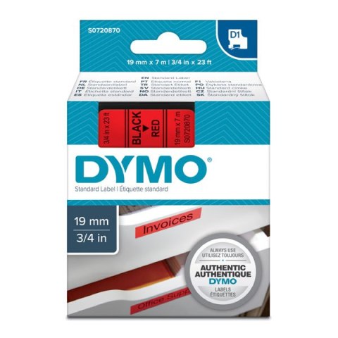 Dymo oryginalny taśma do drukarek etykiet, Dymo, 45807, S0720870, czarny druk/czerwony podkład, 7m, 19mm, D1