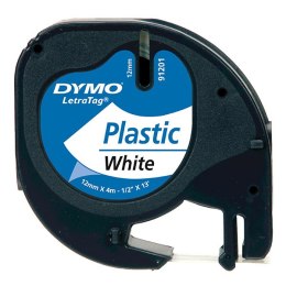 Dymo oryginalny taśma do drukarek etykiet, Dymo, 91221, S0721660, czarny druk/biały podkład, 4m, 12mm, LetraTag taśma plastikowa