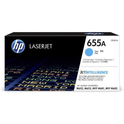 HP oryginalny toner CF451A, cyan, 10500s, HP 655A, HP Color LaserJet Enterprise M652dn,M652n,M653dh,M653, O