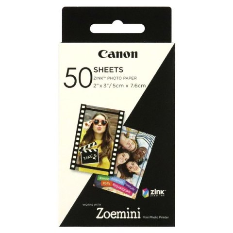Canon ZINK Photo Paper, foto papier, bez marginesu typ połysk, Zero Ink typ biały, 5x7,6cm, 2x3", 50 szt., 3215C002, termo