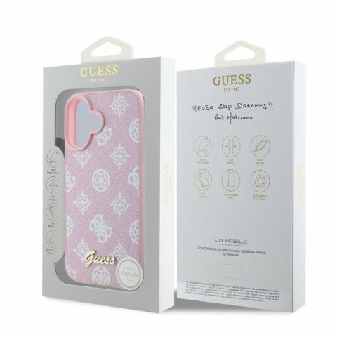 Guess GUHMP16SPGPYSP iPhone 16 6.1" różowy/pink hardcase Peony Script MagSafe